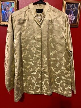 Gold Dragonfly Jacquard Mandarin Collar Men’s Shirt